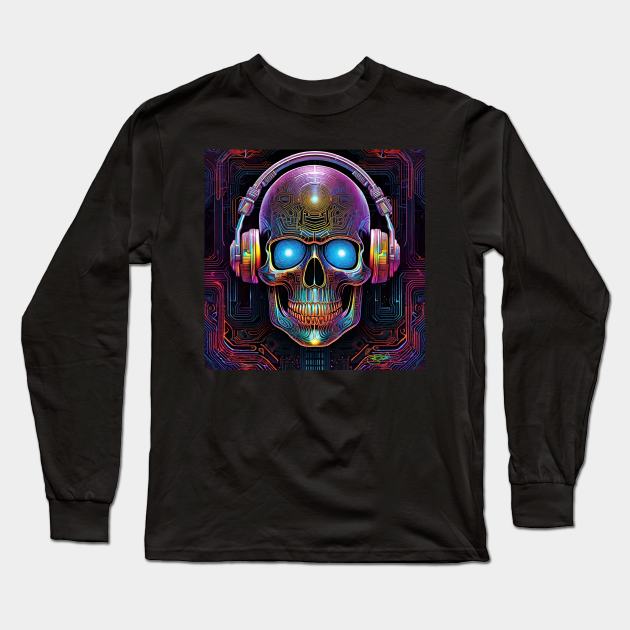 Groovy Cyber Skulls – Trippy Vibes 5 Long Sleeve T-Shirt by Benito Del Ray